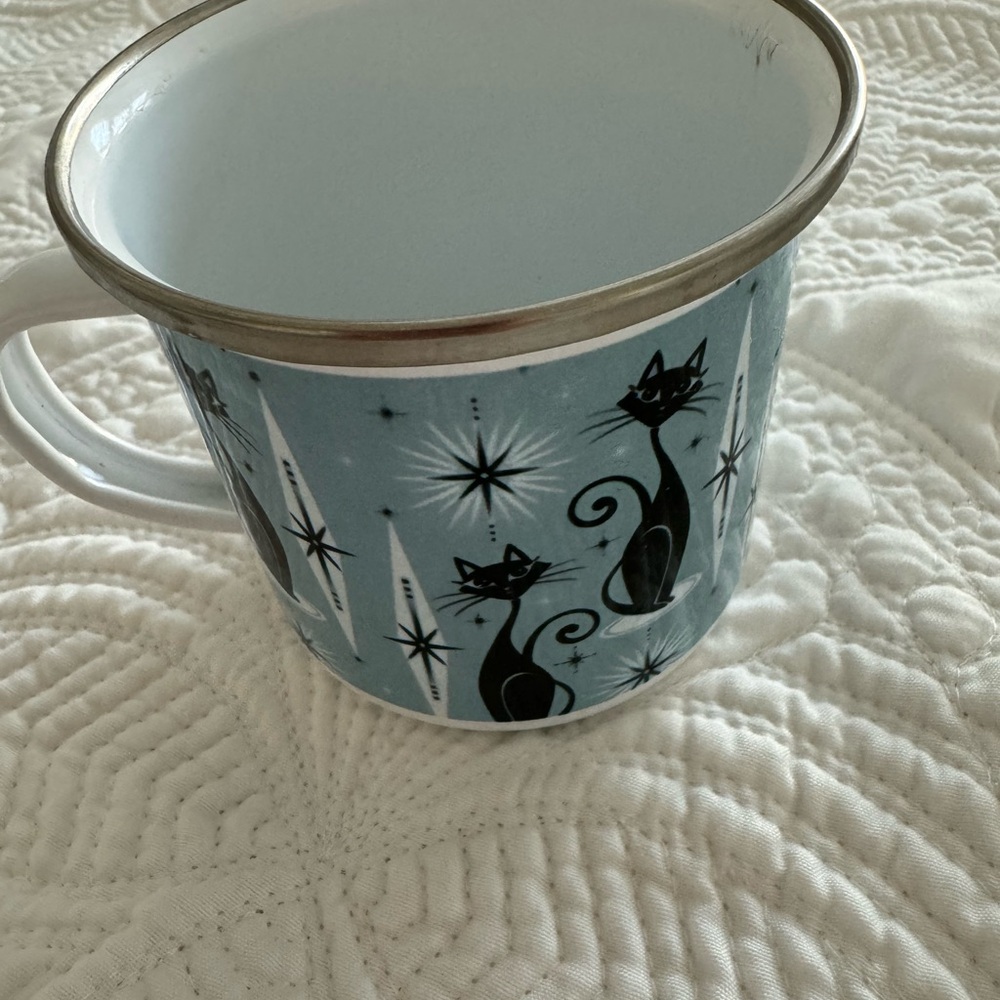 Enamel Atomic Cat Mug Retro 12oz Vintage Black Cat Coffee Mug Decorative - Picture 5 of 13